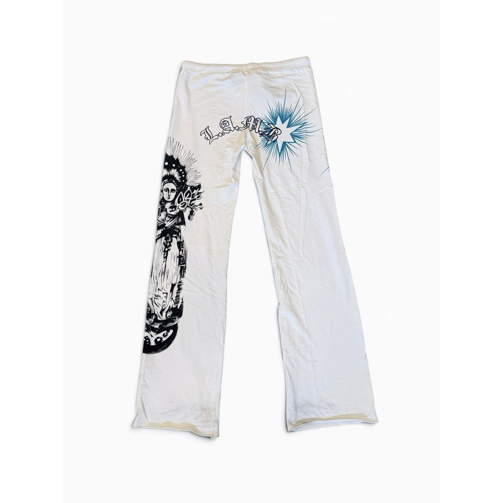 Vintage Y2K L.A.M.B. Gwen Stefani White Blue Print Flare Lamb XL Sweatpants